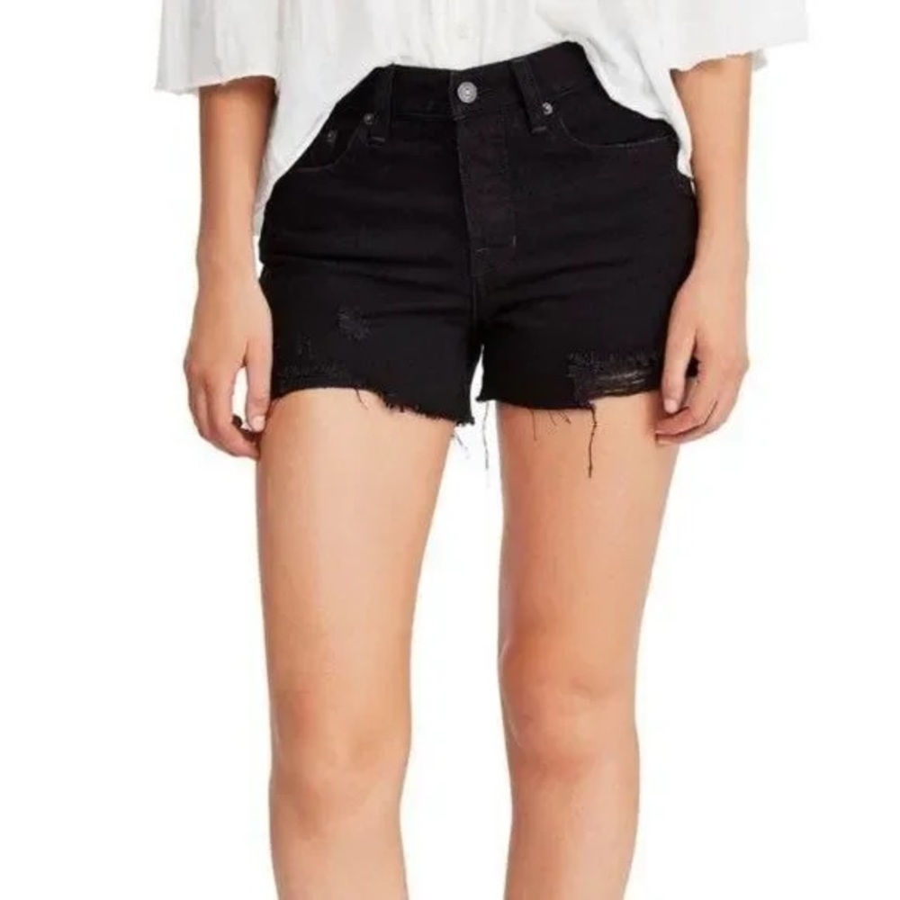Free People Sofia Distressed Black Denim Cutoff Jean Shorts